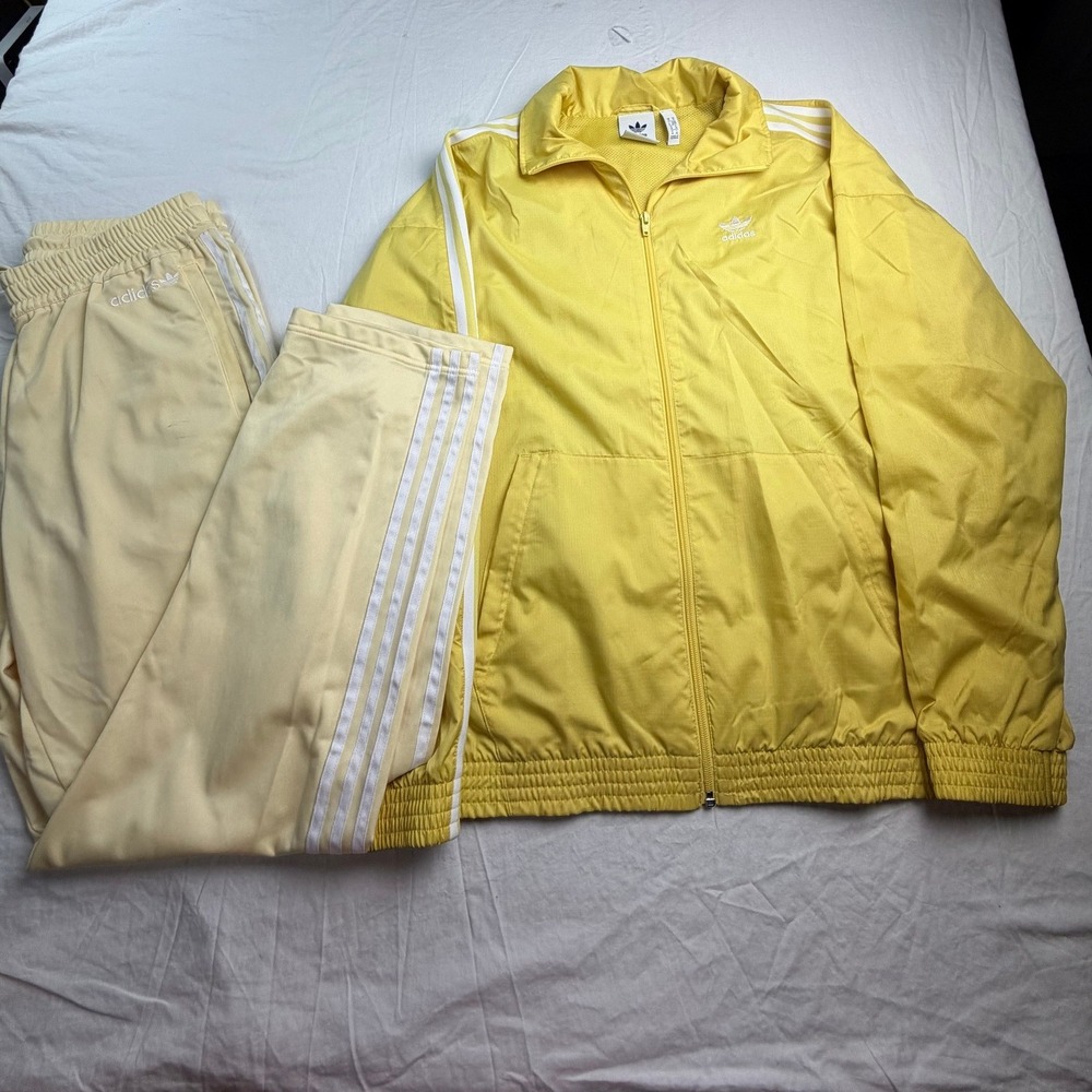 Adidas Originals Mens Yellow Ripstop Tracksuit Jacket M Pants L Trefoil 3 Stripe